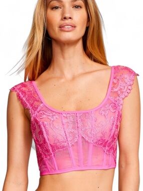 🎀 Lace Corset Top Cap Sleeve Pink Small Victoria Secret NWT